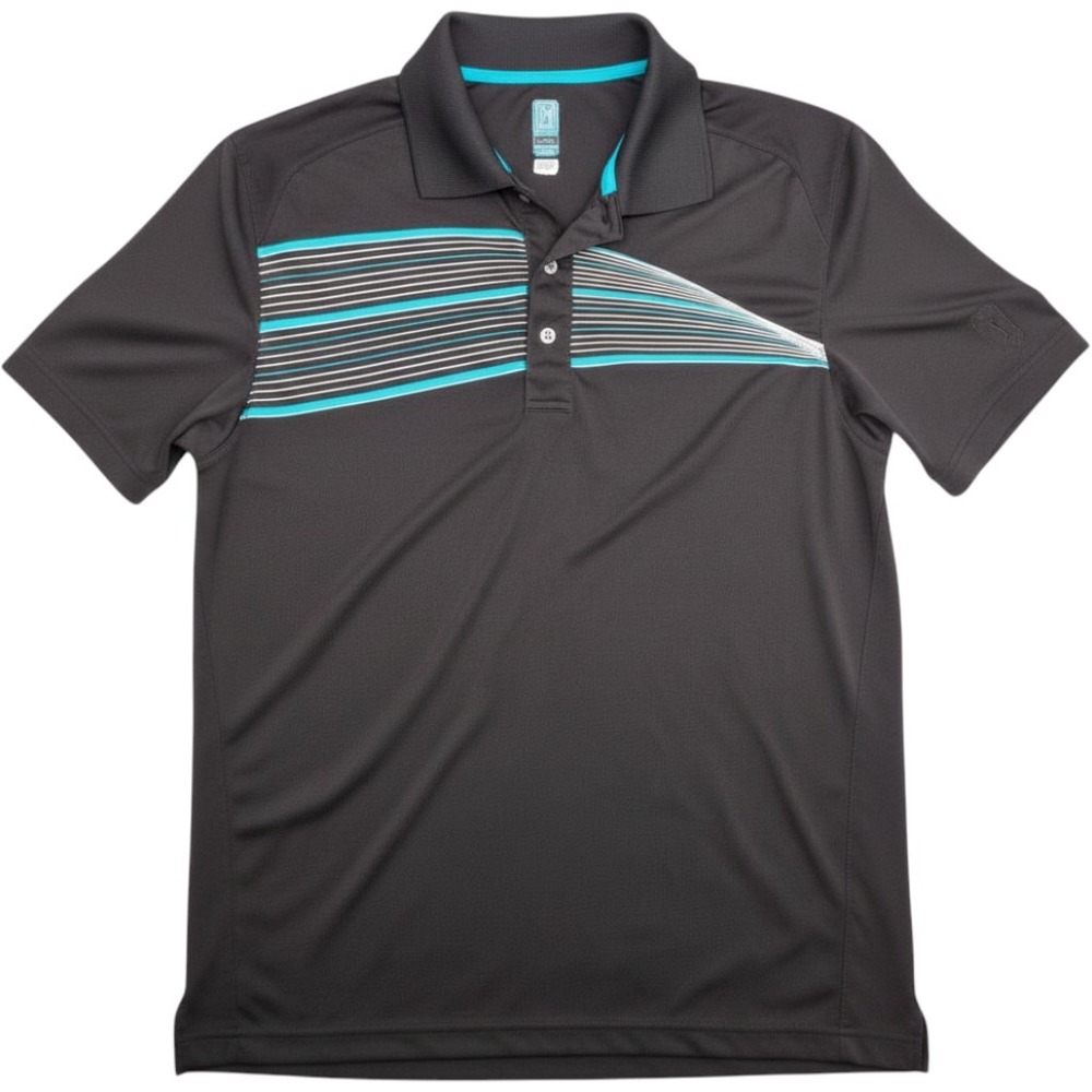 PGA Tour Airflux Mens Large Black Teal Graphic Mesh Performance Golf Polo Shirt
